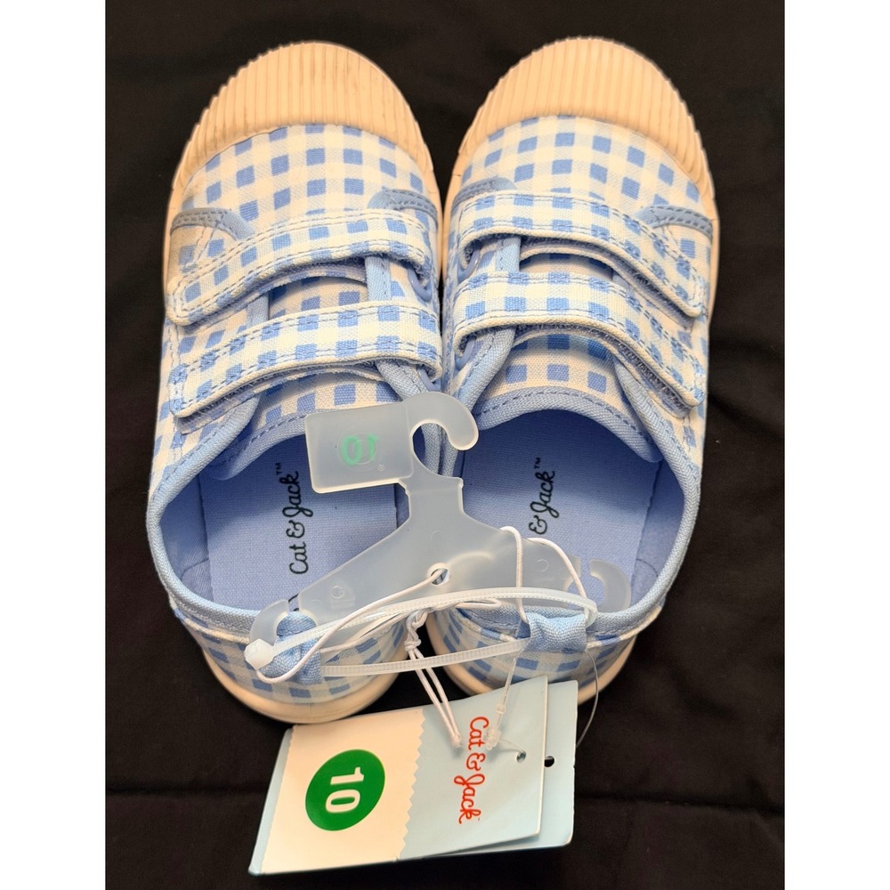 Cat & Jack Toddler Boys Gingham Canvas Sneakers Blue White Size 10 Hook & Loop